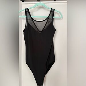 Kendall & Kylie Black Mesh V-Neck Bodysuit